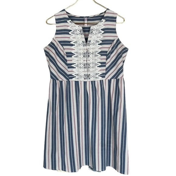 Xhilaration Striped Cinch Waist‎ Boho Crochet Western Lace Sleeveless Dress - Picture 1 of 9